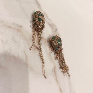 Colombian Emerald Martin Bernstein 14K Yellow Rose Gold Waterfall Chain Earrings